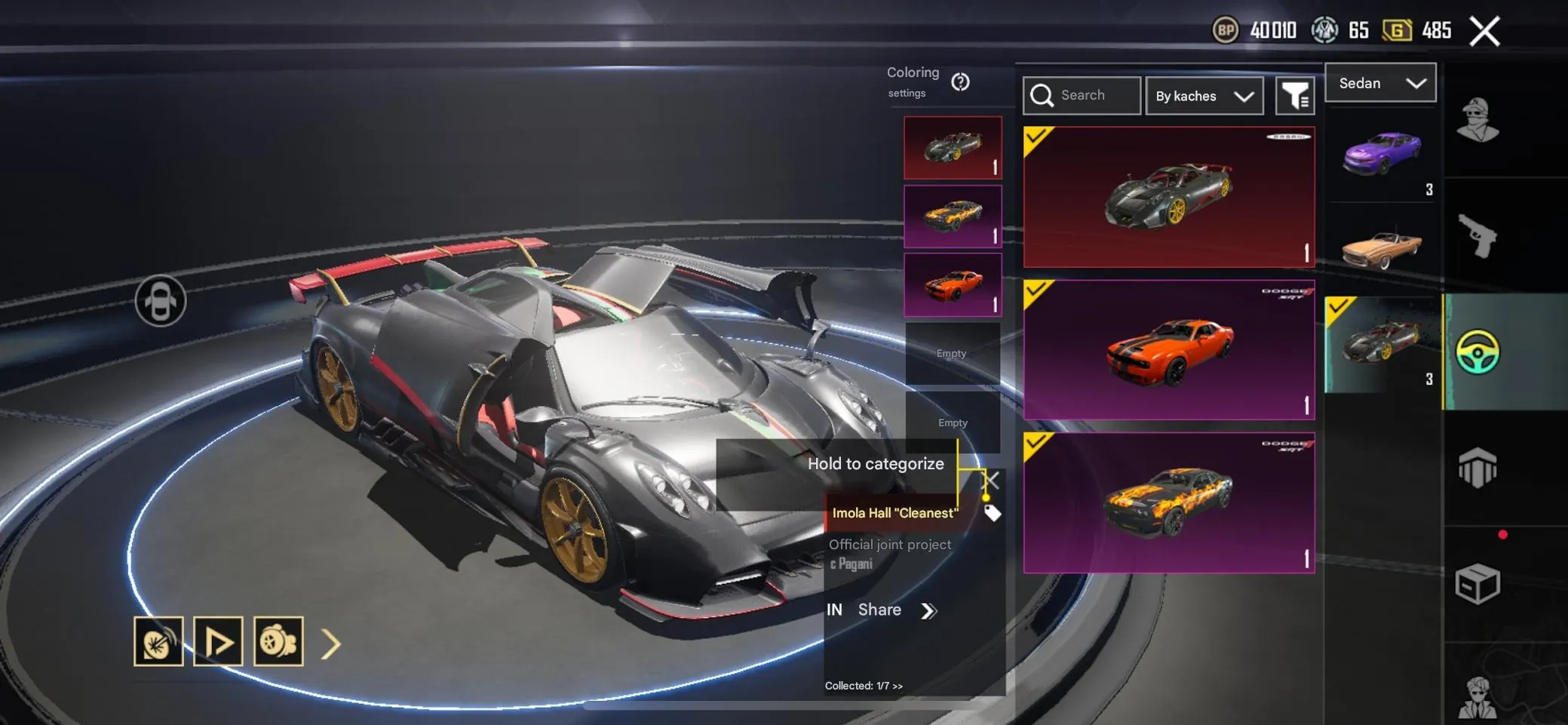 PGM293 4 Dodge + Pagani Sports Cars, 10 Kill Chats, Glacier 5, Golden Suit, Platinum Rank, 50+ Mythic Skins (G)